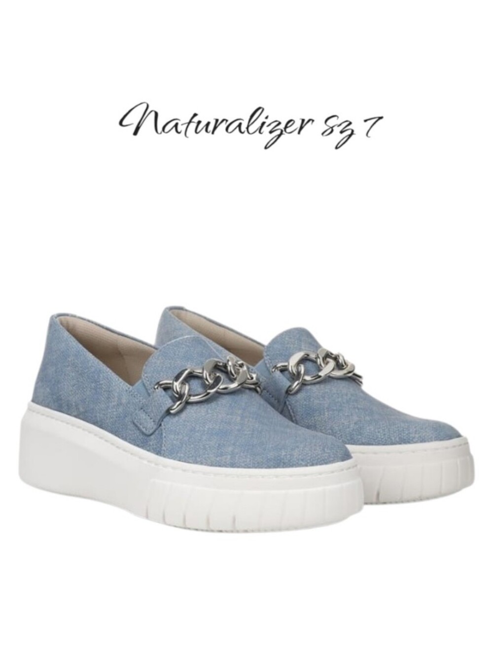 Naturalizer Daphne Denim Blue Platform Slip On Sneaker Chain Link Loafer Sz 7